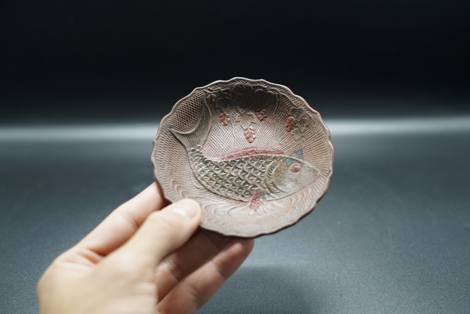 煎餅皿 色備前 鯉 明治