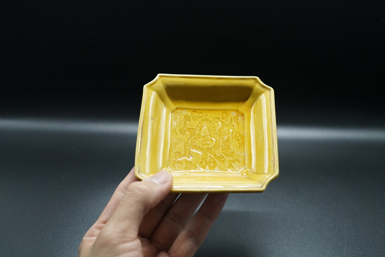 珉平 角皿龍紋図 江戸