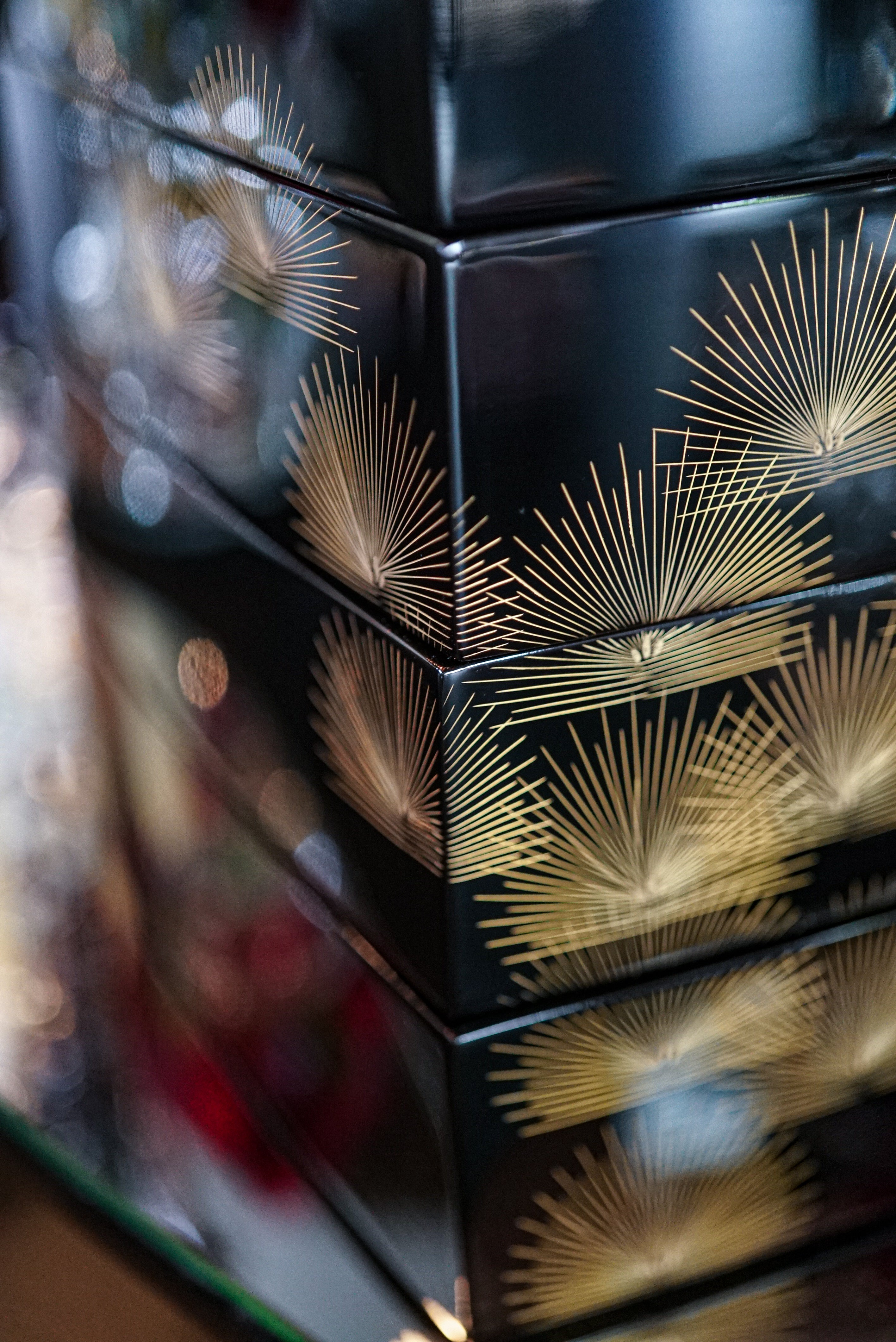 M：Wajima Lacquerware Jubako with Chikin and Kotobuki-matsuba